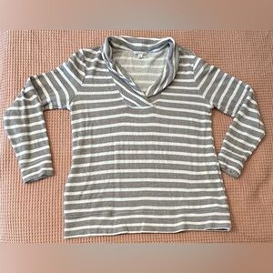 Banana Republic Grey and White Striped Terry Cloth Top Women Size XL